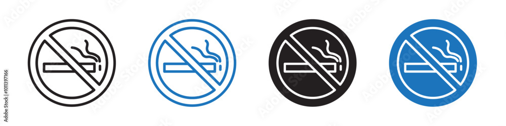 No smoking icon linear graphics set vector in black No smoking icon linear graphics set vector in black