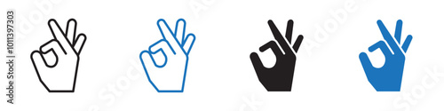 Ok gesture icon linear graphics set vector in black