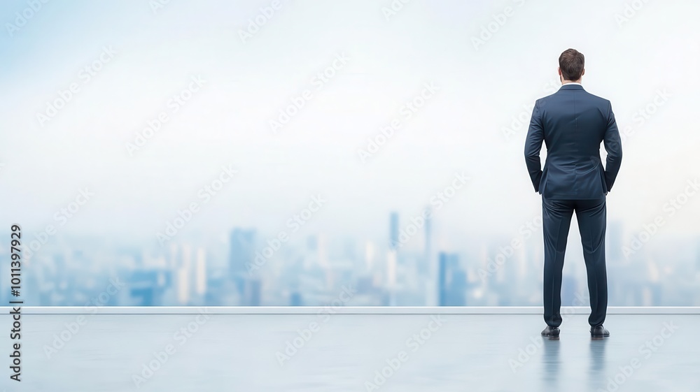 Real estate investor inspecting the rooftop of a commercial property, with a cityscape in the background Real estate investor inspecting the rooftop of a commercial property, with a cityscape in the background