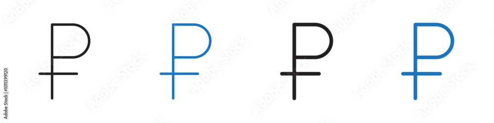 Ruble icon linear graphics set vector in black Ruble icon linear graphics set vector in black