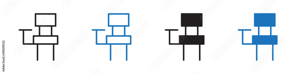 School chair desk linear graphics set vector in black School chair desk linear graphics set vector in black