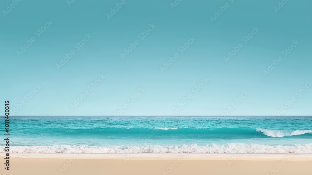 Obraz premium Serene beach with turquoise water and clear sky, inviting relaxation and tranquility.