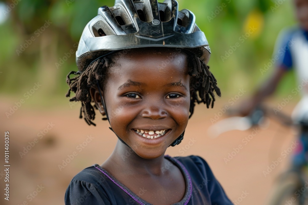 Portrait of a smiling girl with bicycle helmet Portrait of a smiling girl with bicycle helmet