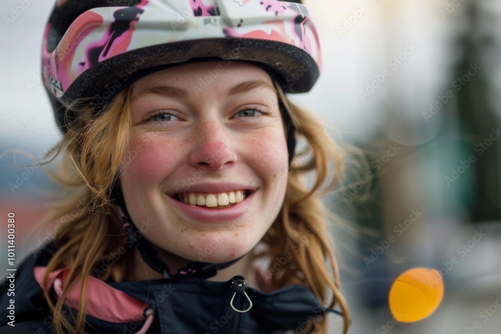 Portrait of a smiling girl with bicycle helmet Portrait of a smiling girl with bicycle helmet