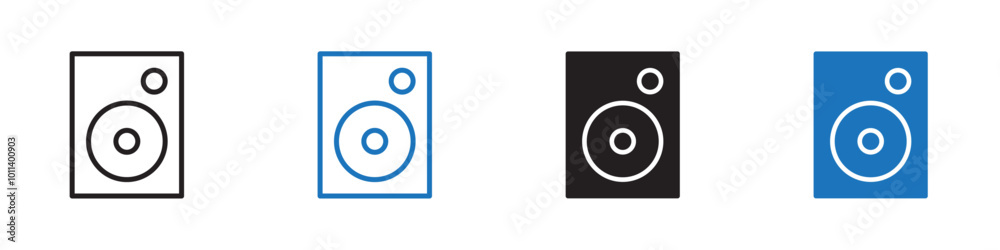 Speaker icon linear graphics set vector in black Speaker icon linear graphics set vector in black