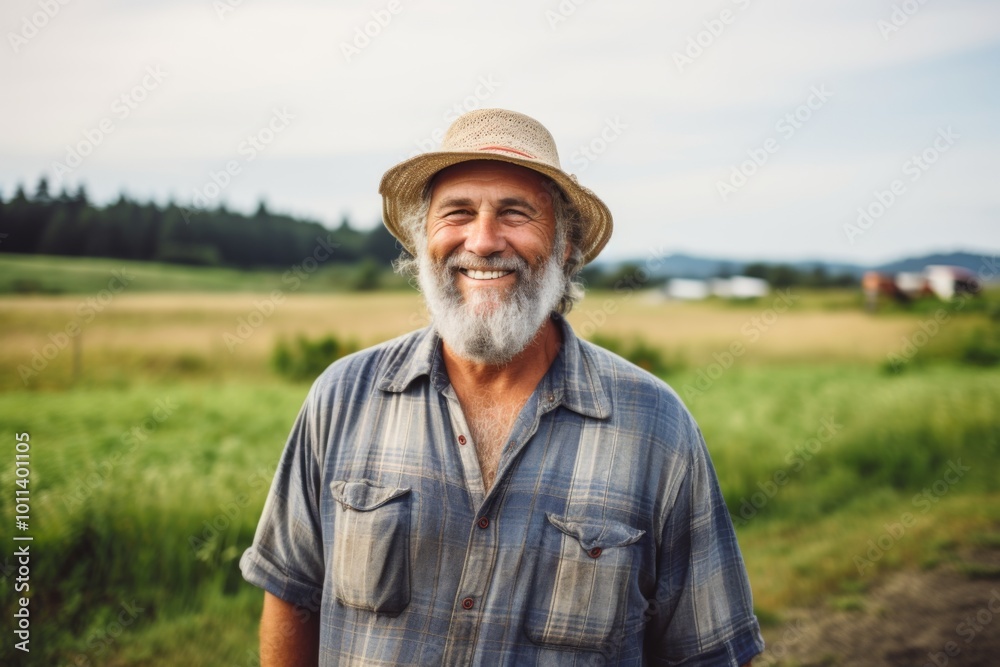 Portrait of a smiling middle aged Caucasian man on farm Portrait of a smiling middle aged Caucasian man on farm
