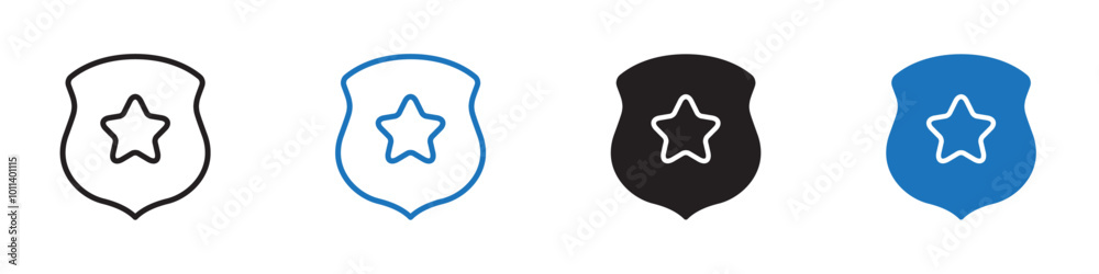 Star badge icon linear graphics set vector in black Star badge icon linear graphics set vector in black