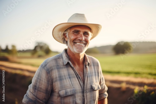 Portrait of a smiling middle aged Caucasian man on farm