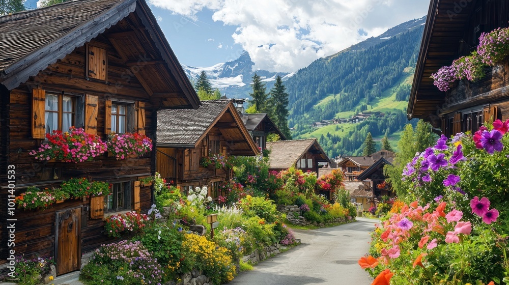 Charming Swiss Village Amidst Mountainous Scenery Charming Swiss Village Amidst Mountainous Scenery