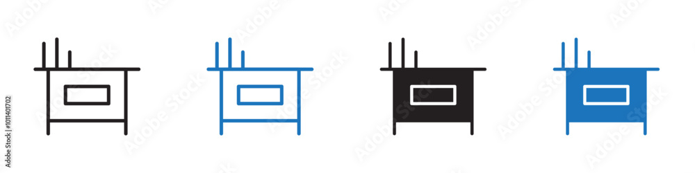 Teacher desk icon linear graphics set vector in black Teacher desk icon linear graphics set vector in black