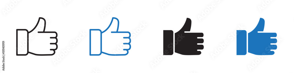 Thumbs up icon linear graphics set vector in black Thumbs up icon linear graphics set vector in black