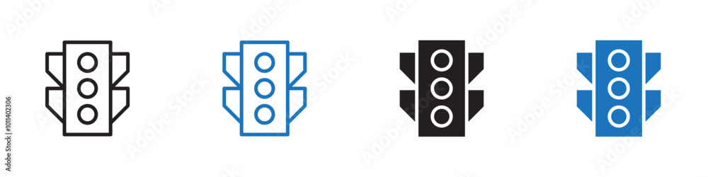 Traffic light icon linear graphics set vector in black Traffic light icon linear graphics set vector in black