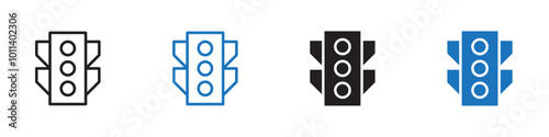 Traffic light icon linear graphics set vector in black