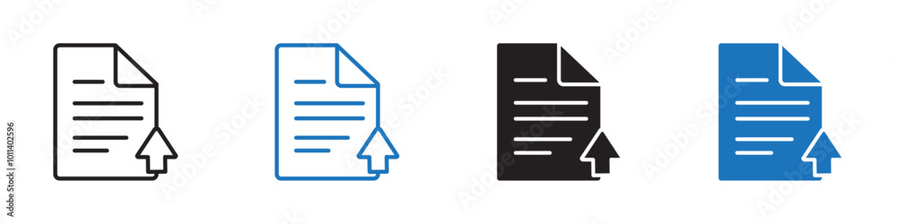 Upload document icon linear graphics set vector in black Upload document icon linear graphics set vector in black