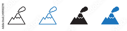 Volcano icon linear graphics set vector in black