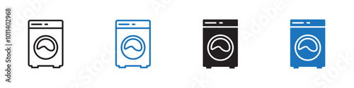 Washing machine icon linear graphics set vector in black