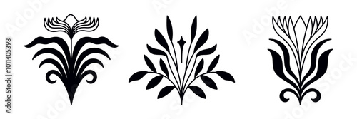 Vector set of logo design templates and graphic elements, organic cosmetic, floral illustration in simple linear hand drawn style, plants and flowers, natural products emblems
