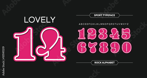Lovely 14: A sweet, dynamic number design with playful pink and green hues. Ideal for kids' jerseys and poster numbers. Fun and eye-catching for youthful designs. Vector illustration