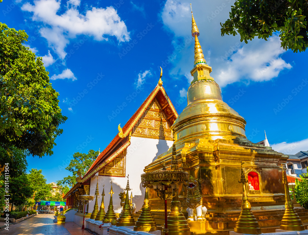 Fototapeta premium Wat Phra Singh Woramahawihan temple is located in the old city centre of Chiang Mai, Thailand on March 5 2017. This temple is the tourist attraction