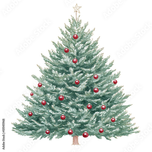 Charming hand-drawn Christmas tree decorated with colorful ornaments