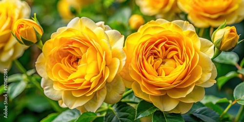 Vibrant Yellow Garden Roses with Medium Double Blooms in Khortitsa Ukrainian Breed for Floral Arrangements and Bouquets photo