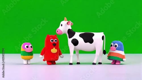 Cute Cartoon Cow Play with his Friends photo