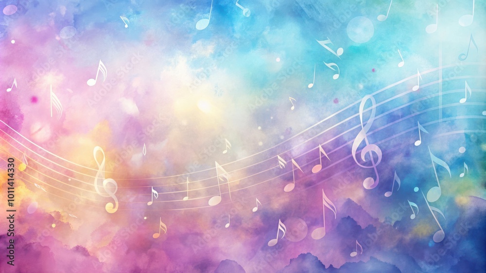 Ethereal watercolor music note background with soft gradient hues for creative projects Ethereal watercolor music note background with soft gradient hues for creative projects