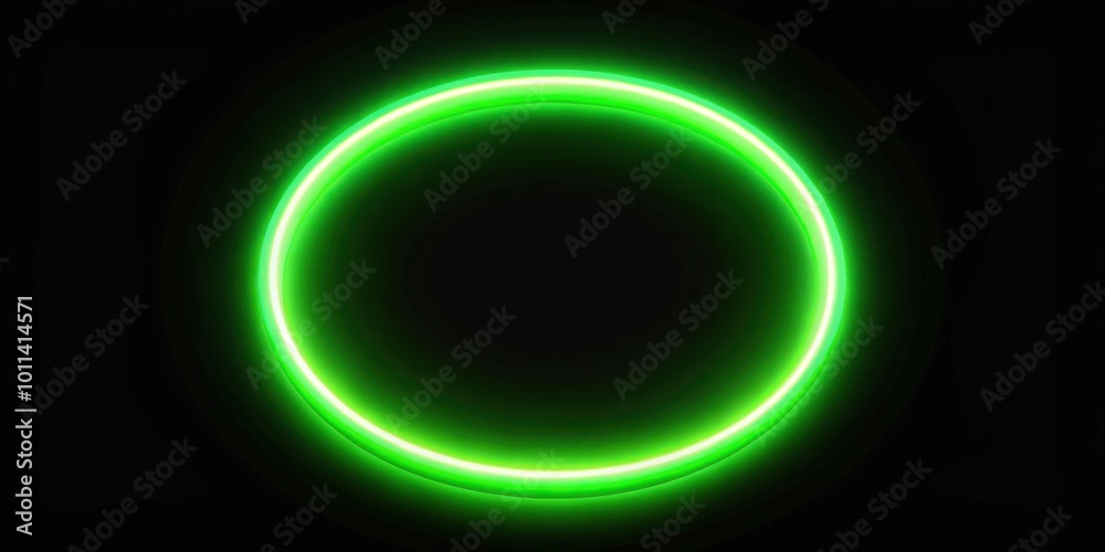 Obraz premium Neon ring glowing in bright green color on black background for creative design projects