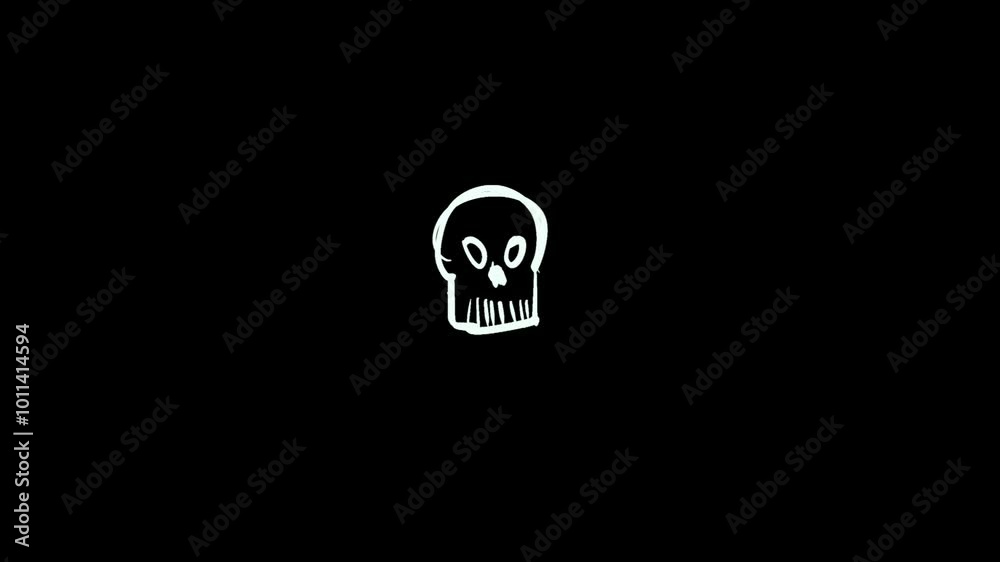Abstract retro hand-drawn monochromatic video animation loop with shape overlay on black background