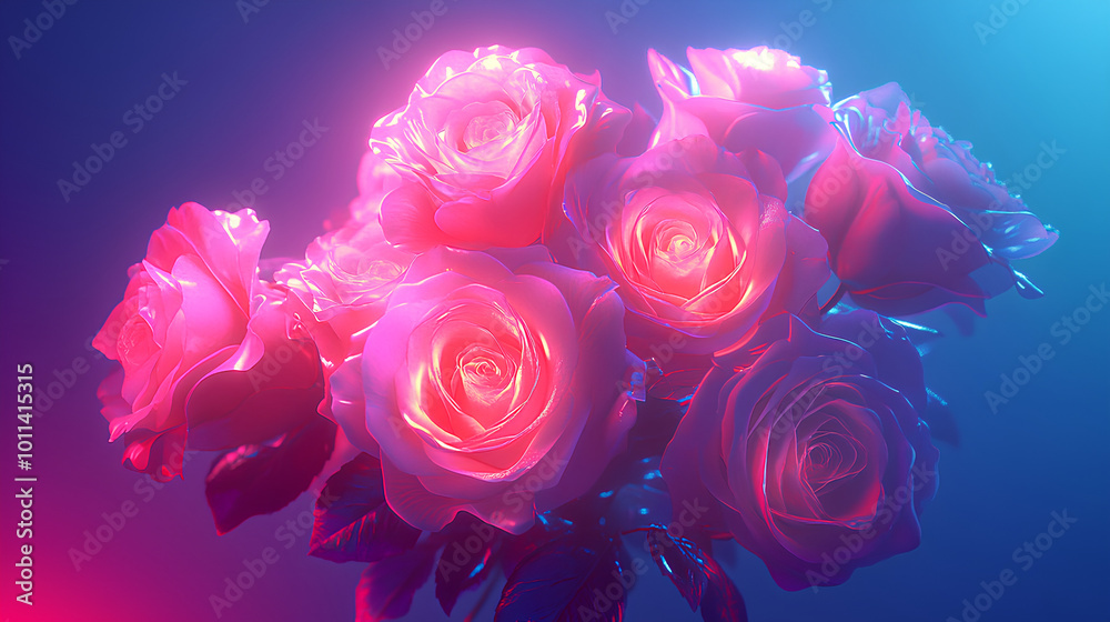 Neon Roses with Glowing Petals in Elegant Style Neon Roses with Glowing Petals in Elegant Style