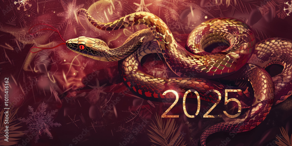 Golden snake coiled around the year Golden snake coiled around the year