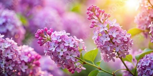 Tranquil lilac flowers in slow bloom with calming pink and purple hues for stock photography, nature backgrounds, floral prints, relaxation concept