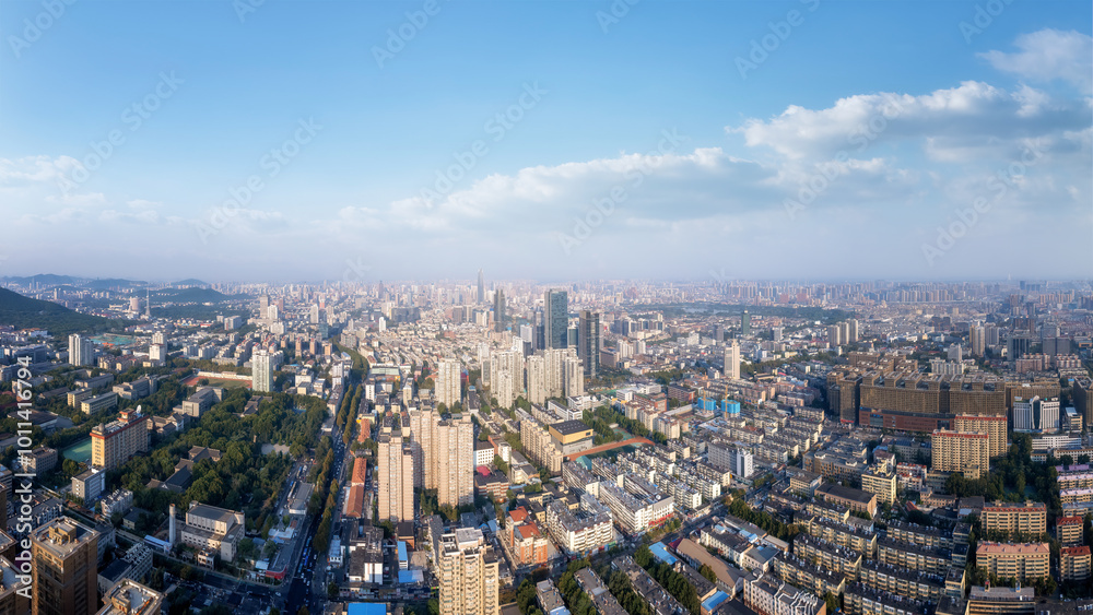 Obraz premium A Stunning Aerial View of a Modern City Skyline on a Clear Day