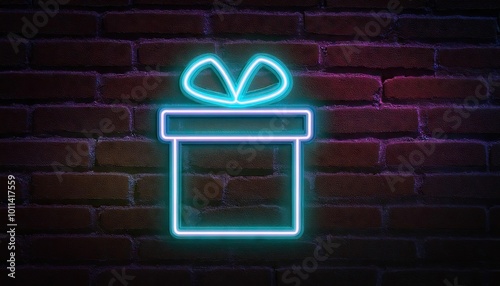 neon chirsmas gift symbol on brick wall photo