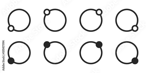 Energy stove burners and orbit planet symbols 2 in 1 black isolated illustrations. Vector icons in flat style