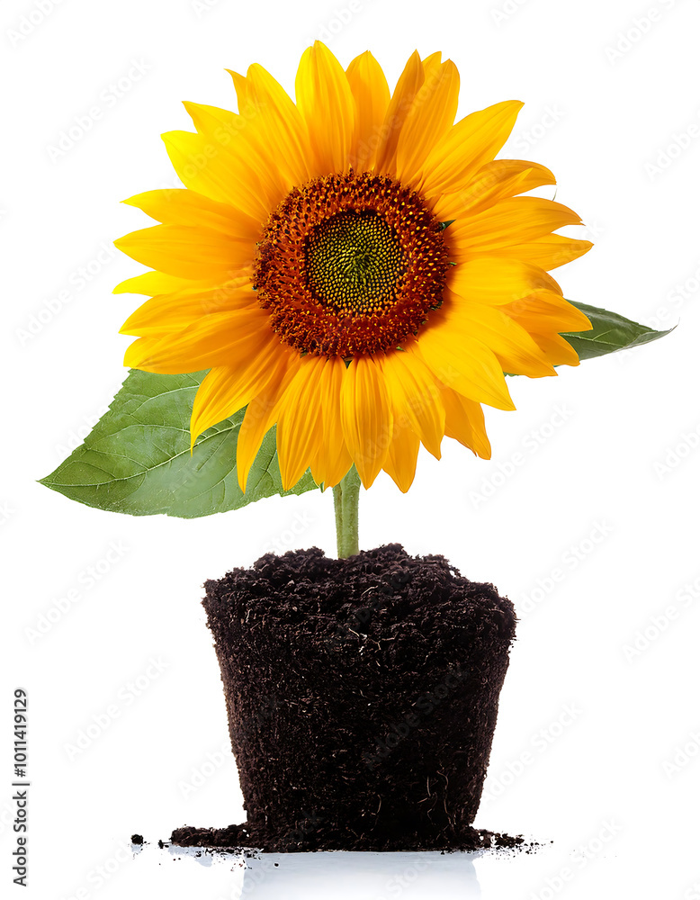 Obraz premium Sunflower In Soil on white