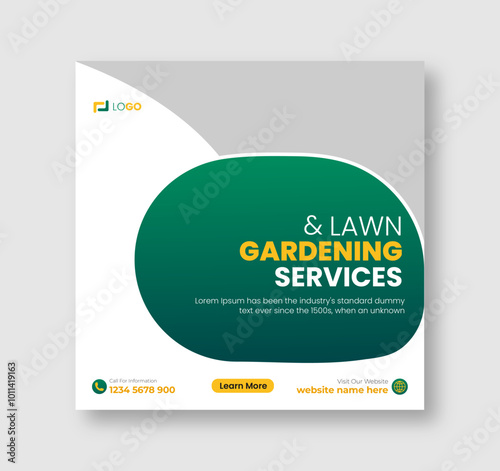 Lawn and gardening or landscaping service social media post and web banner template