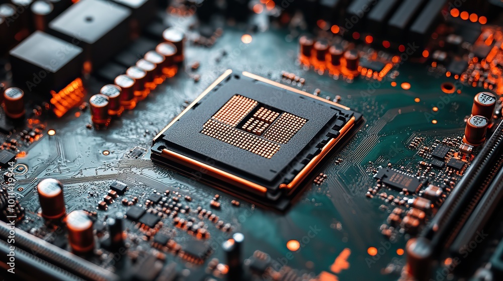 a close up view of high performance gpu graphics processing unit chip with intricate circuitry on green motherboard showcasing technology used for gaming ,computing a close up view of high performance gpu graphics processing unit chip with intricate circuitry on green motherboard showcasing technology used for gaming ,computing