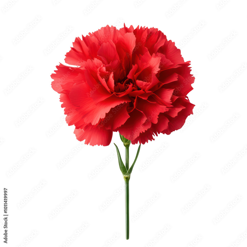 Vibrant red carnation flower on a transparent background
