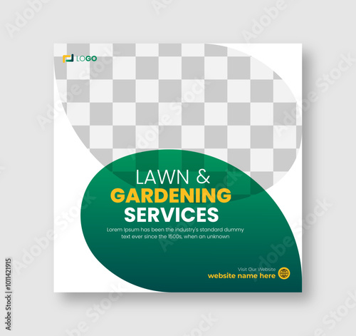 Lawn and gardening or landscaping service social media post and web banner template