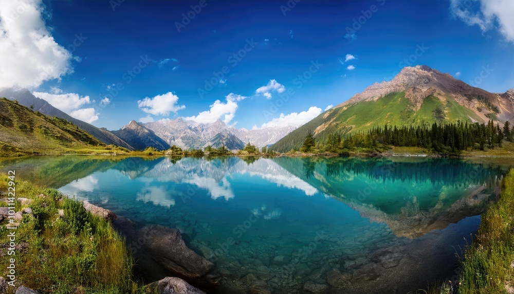 Mountain Lake Reflecting the Blue Sky and Clouds Mountain Lake Reflecting the Blue Sky and Clouds