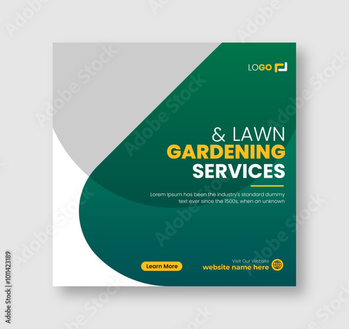 Lawn and gardening or landscaping service social media post and web banner template