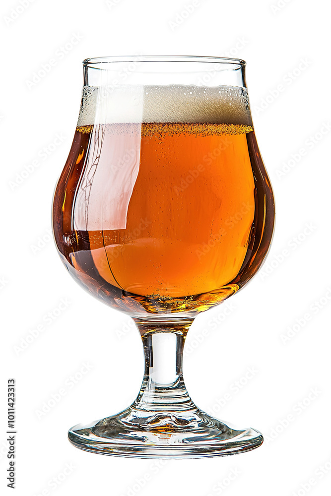 cold sweaty snifter glass of golden ale beer, Side view, on isolated transparent background cold sweaty snifter glass of golden ale beer, Side view, on isolated transparent background