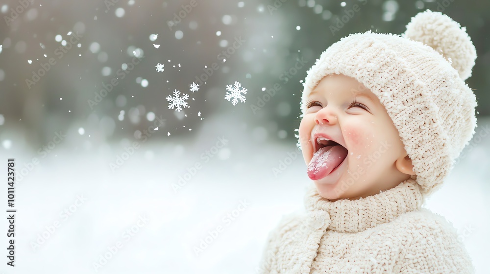 Child catching snowflakes on their tongue, giggling, closeup, soft light, shallow depth of field Child catching snowflakes on their tongue, giggling, closeup, soft light, shallow depth of field