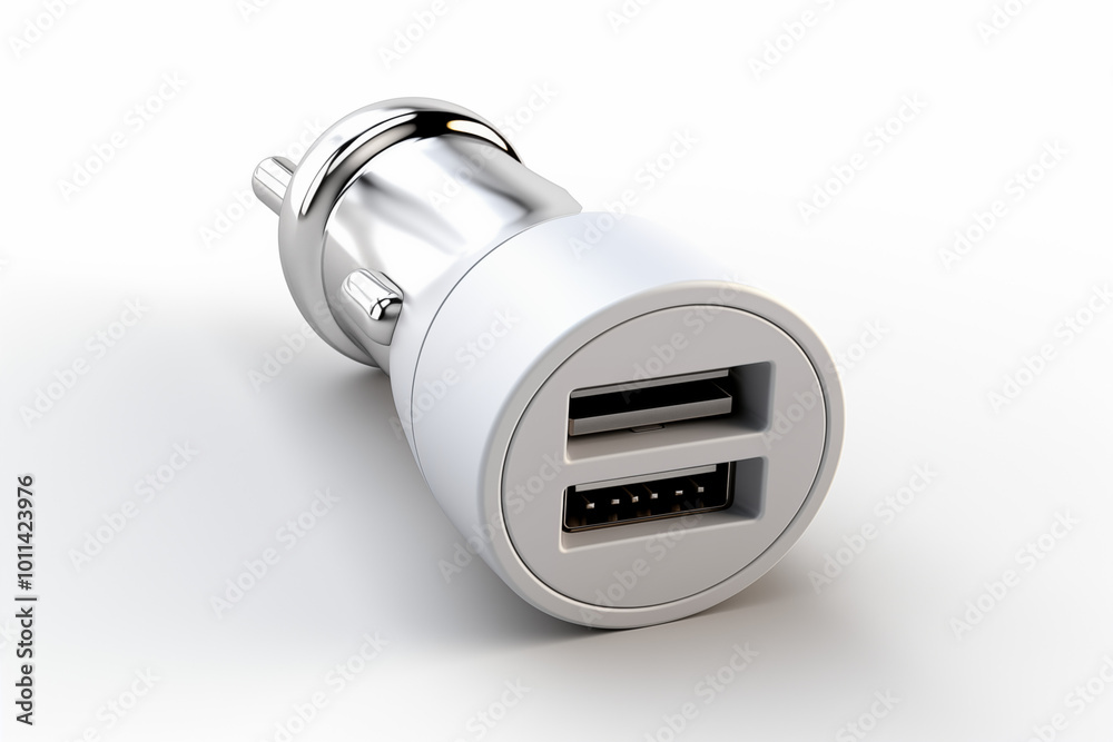 clean depiction of a mobile charger to plugged into a car socket. Only the charger and cable are shown, with smooth, sleek lines and soft shadows on a plain white background. clean depiction of a mobile charger to plugged into a car socket. Only the charger and cable are shown, with smooth, sleek lines and soft shadows on a plain white background.