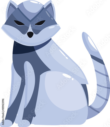 Cartoon blue robot cat sitting calmly with a striped tail