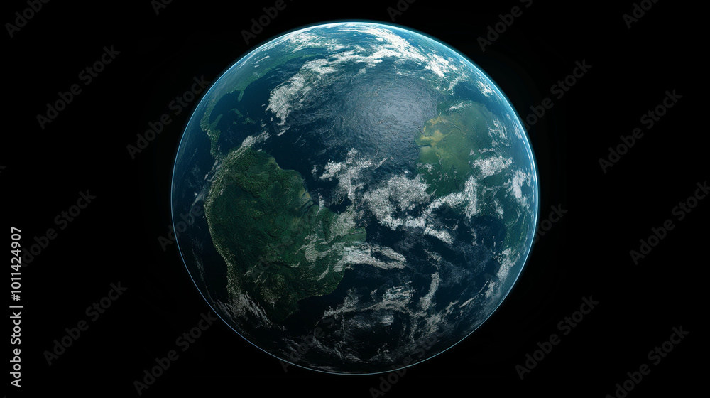 A Stunning View of Earth From Space Showcasing Continents, Oceans, and Clouds in a Vibrant Blue Atmosphere Against a Dark Backdrop A Stunning View of Earth From Space Showcasing Continents, Oceans, and Clouds in a Vibrant Blue Atmosphere Against a Dark Backdrop