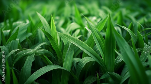 Green Grass Blades with Dew Drops