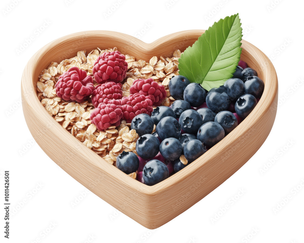 Heart-shaped bowl filled with oats and fresh berries. Heart-shaped bowl filled with oats and fresh berries.