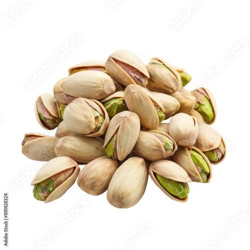 Pile of fresh pistachio nuts with shells